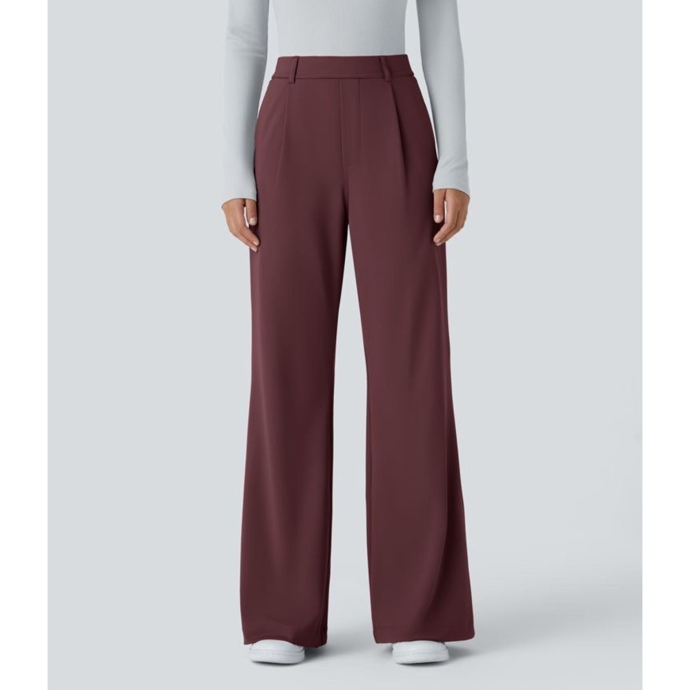 NWT Halara Flex High Waisted Work Flare Sz XL Regular‎ Fit Pleated Burgundy - Picture 2 of 13